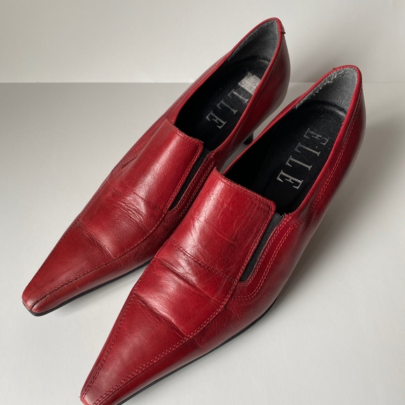 Elle Pointy Kitten Heels, Dark Red Leather - Picture 4 of 6